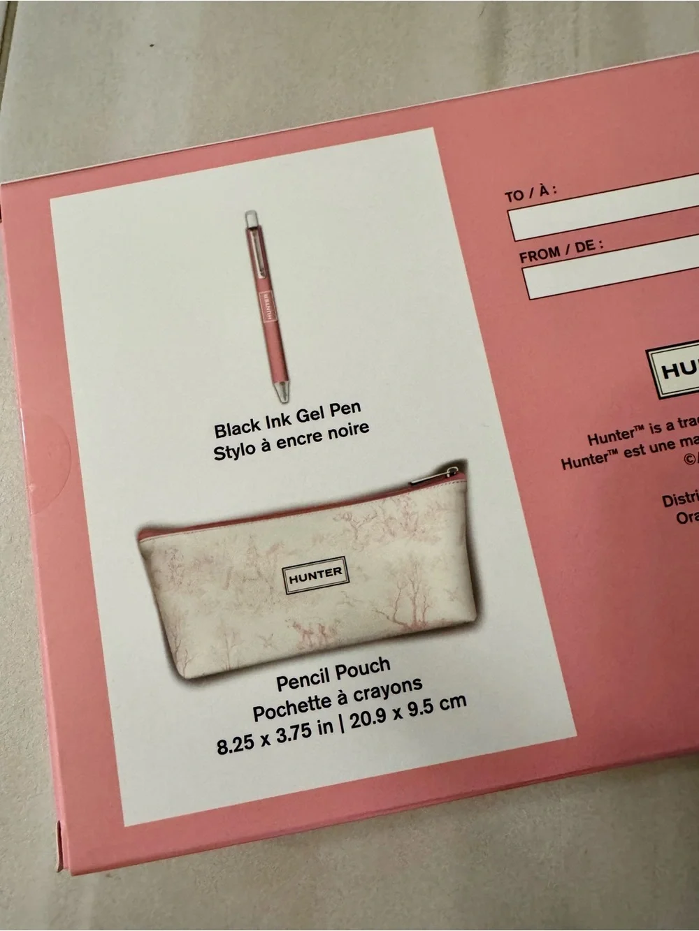 Hunter Toile Pencil Pouch with Matching Pink Gel Pen NWT School Office Gift Pink